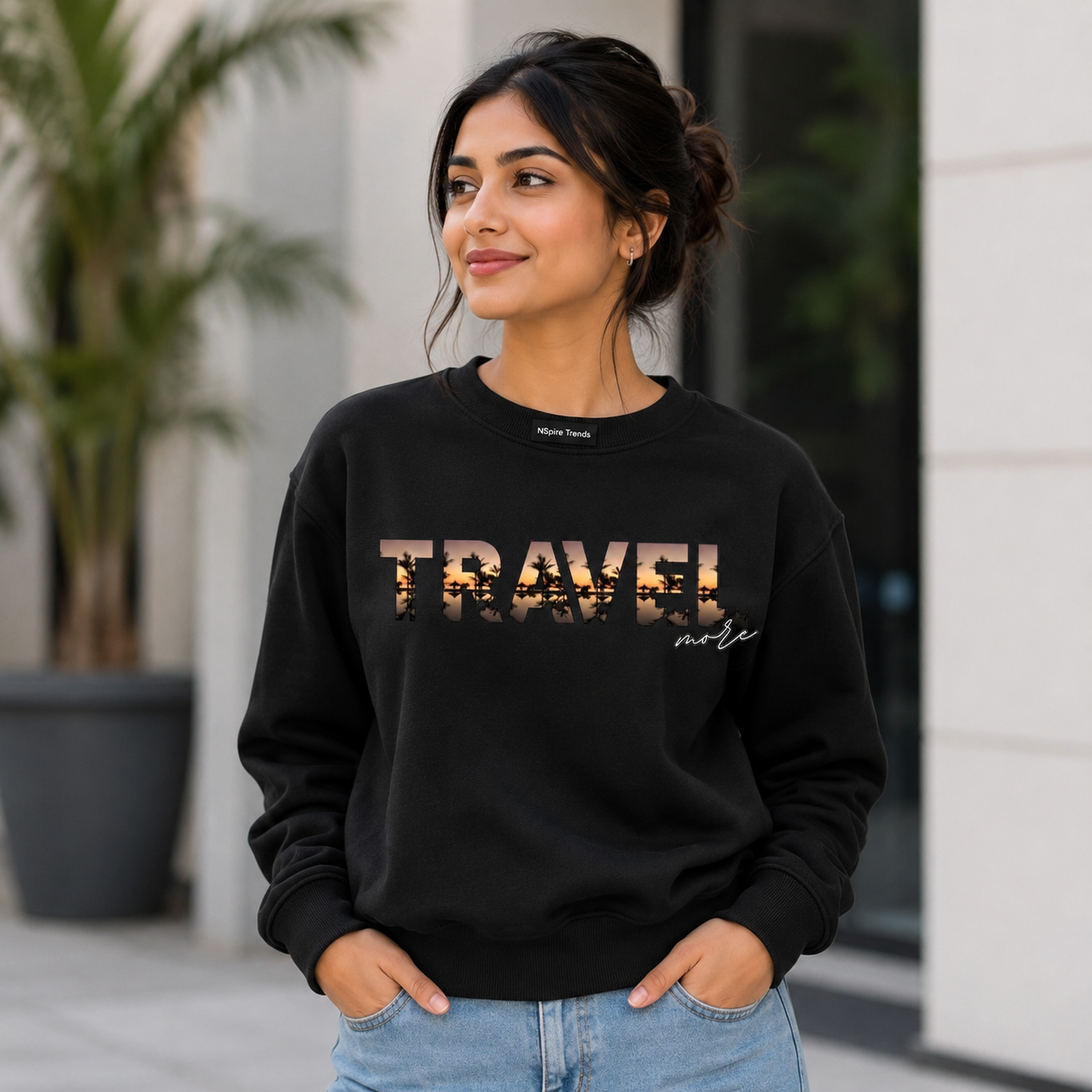 Travel More Graphic Sweatshirt – Black