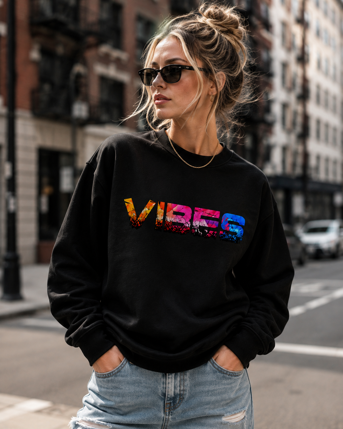 Positive Vibes Graphic Sweatshirt – Black